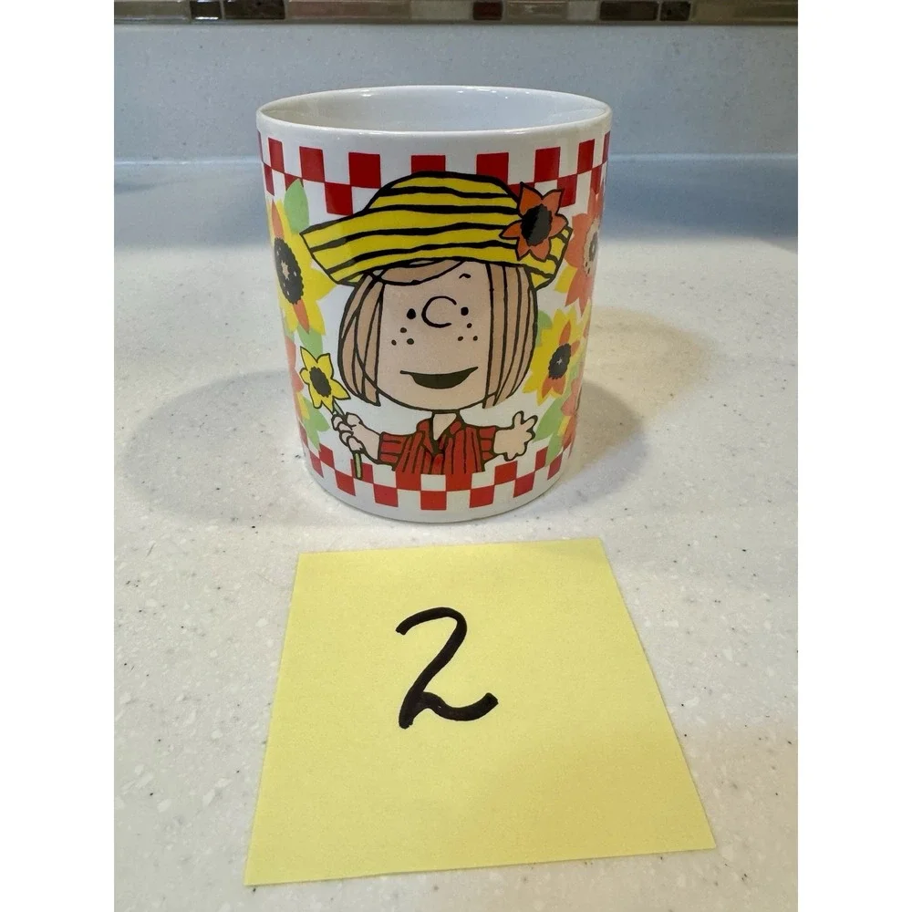 Set Of 4 Benjamin & Medwin Peanuts Gang Coffee Tea Mugs Cups Red White Check - Picture 6 of 15